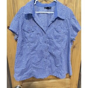 Style‎ & Co Woman Blue Polka Dot Shirt 22W Cotton Button Front Casual Blouse